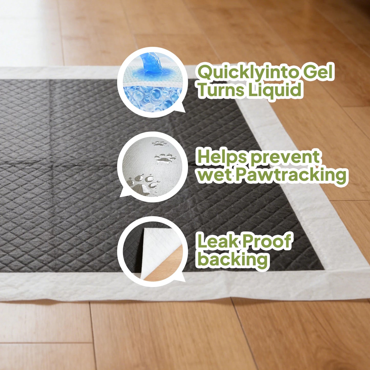 50pcs Activated Bamboo Charcoal Disposable Pet Underpads, Super Absorbent Odor Control Puppy Training Pads, Leakproof Anti-Slip Dog Pee Mats for Small Medium Large Dogs，Ultra Absorbent Waterproof Anti-Slip Puppy Potty Train