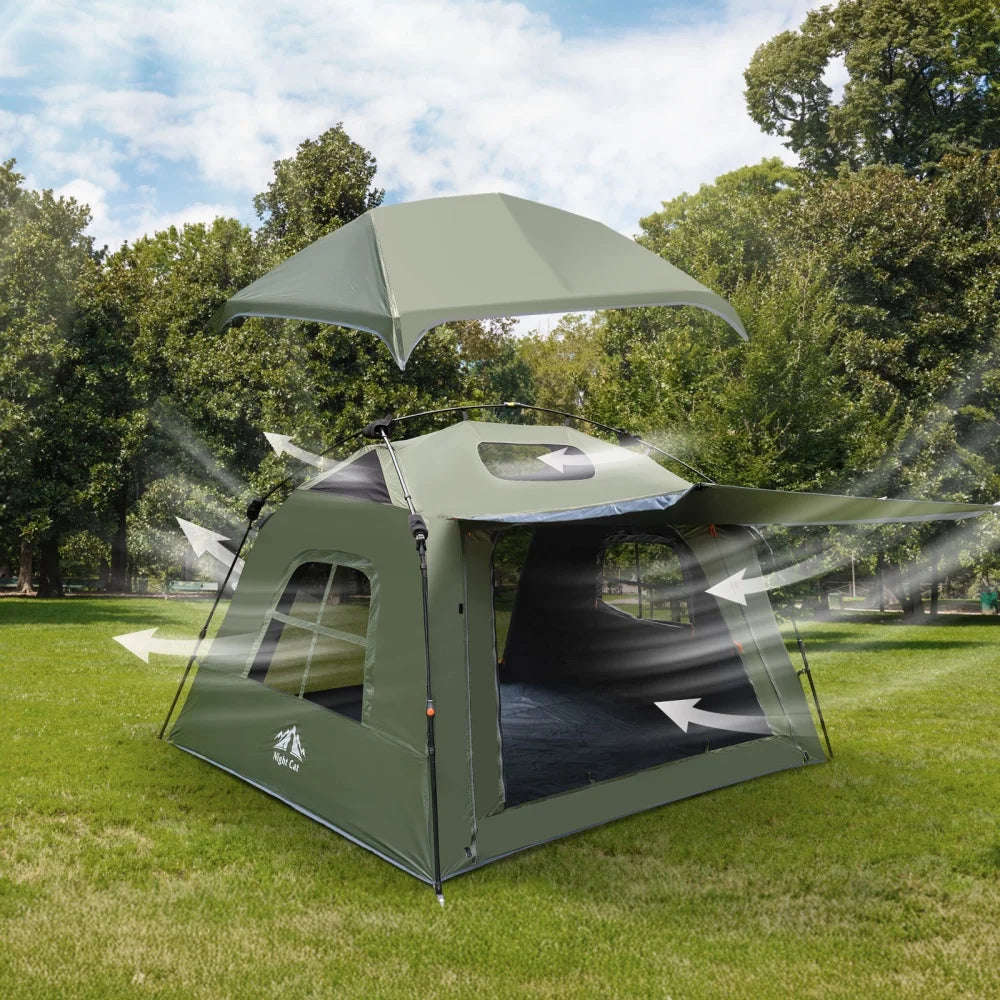 4 Person Pop Up Camping Tent, Blackout Cabin Tent with Vestibule & Rainfly, Waterproof Instant Easy Setup Family Tent, Dark Room Outdoor Tent for Camping, Hiking, Backyard