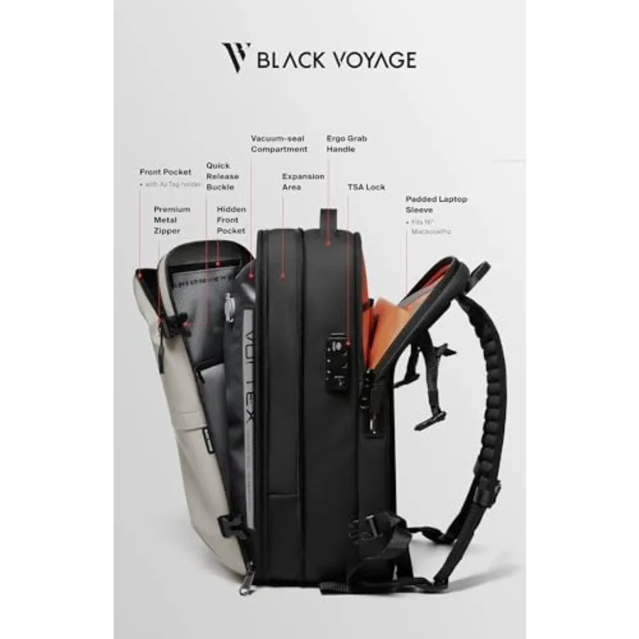 Vacuum Seal Travel Backpack 60L Expandable Air Compression System Water Resistant TSA Lock Carry-On