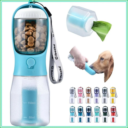 Dog Water Bottle with Food Container & Poop Bag Holder, Leak-Proof Travel Bowl, Portable Pet Dispenser for Walking Hiking, Puppy Essentials
