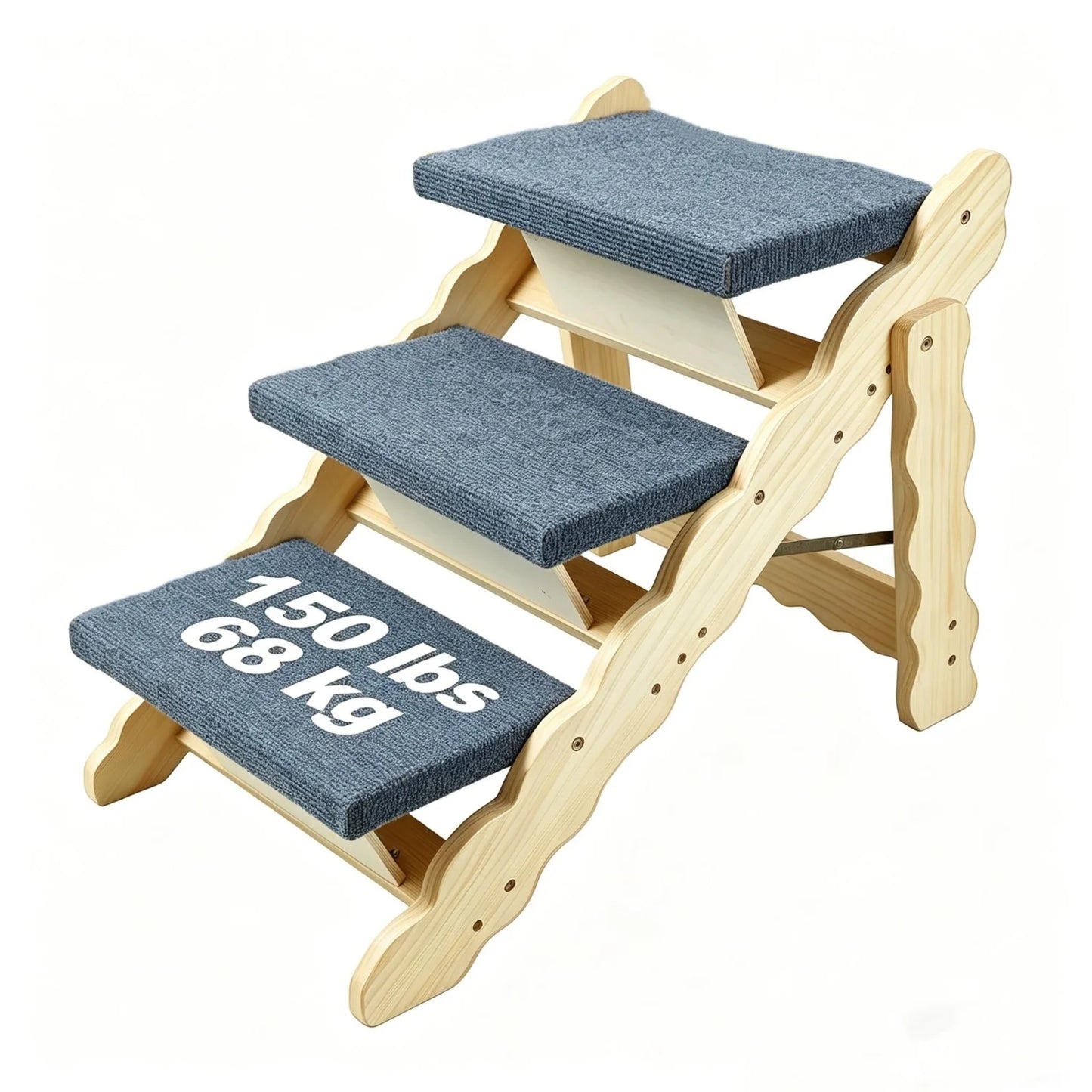 2-in-1 Collapsible Wooden Dog Stairs and Ramp for Bed, Couch, or Car – 3-Step /4-Step Anti-Slip Pet Ladder, Stable Indoor Dog Furniture, Supports Small to Large Dogs Up to 150 lbs