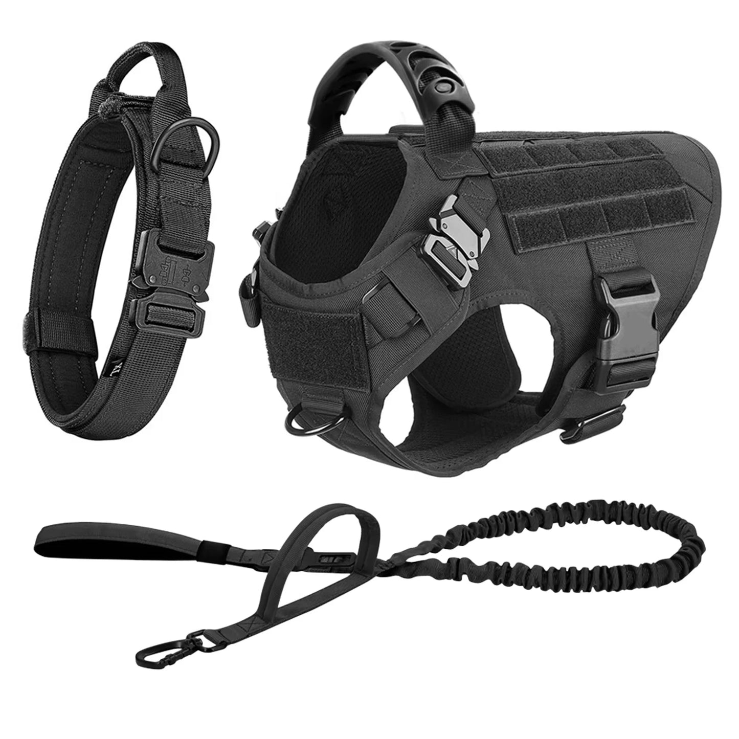 Tactical Dog Harness Collar And Leash Set Adjustable Training Walking Vest For Medium Large Dogs German Shepherd Malinois Outdoor Use