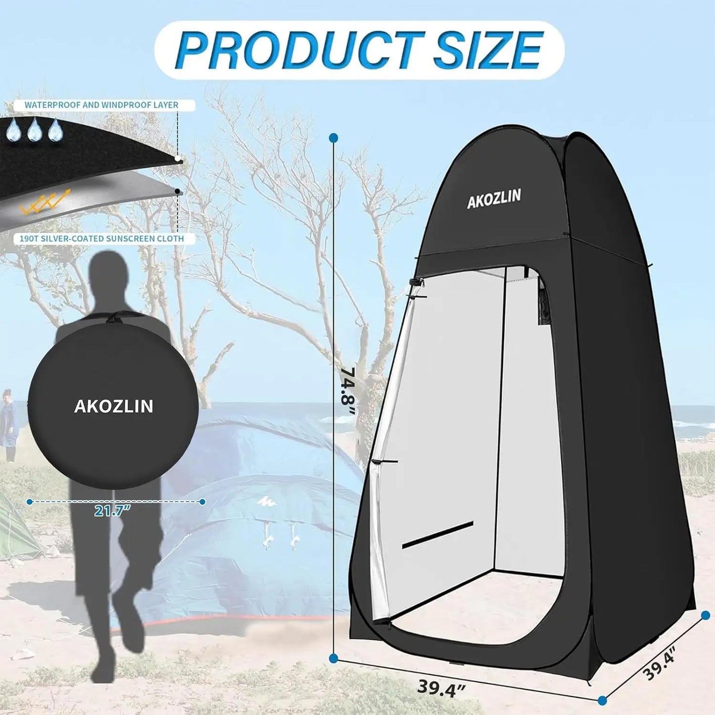 Portable Pop Up Shower Tent Instant Privacy Dressing Changing Tent Outdoor Shower Room Camp Toilet Tent with UPF 50+ Waterproof