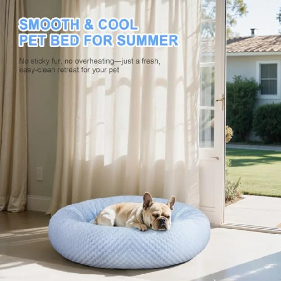 Donut Dog Bed for and Dogs - Cooling Pet Bed with Non-Slip Bottom Summer Comfort Dog Beds for Puppies Washable and Portable Egg