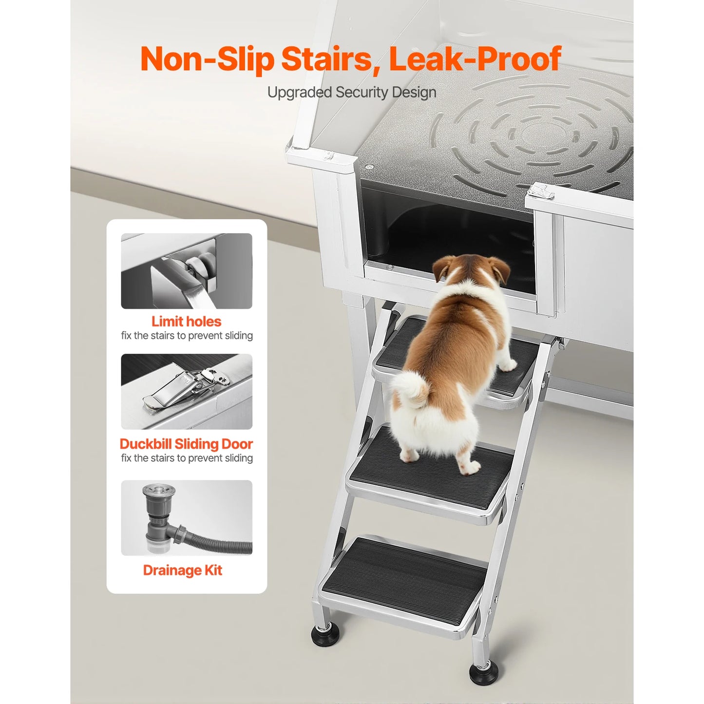 Stainless Steel Dog Washing Station 38in Pet Grooming Tub w/ Storage Stairs Faucet & Showerhead&Soap Holder Dog Bathtub