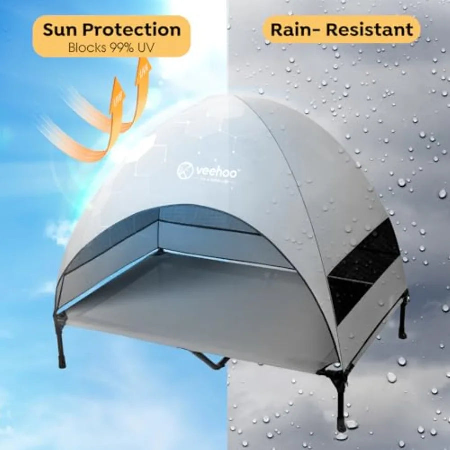 Outdoor Dog Bed with Canopy, Cooling Elevated Pet Cot with Removable Shade, Non-Slip Feet, Raised Dog Cot for Large Dogs