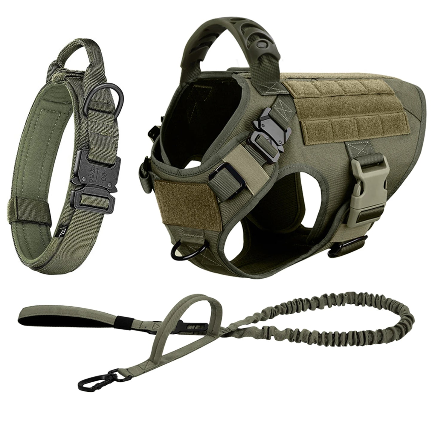 Tactical Dog Harness Collar And Leash Set Adjustable Training Walking Vest For Medium Large Dogs German Shepherd Malinois Outdoor Use