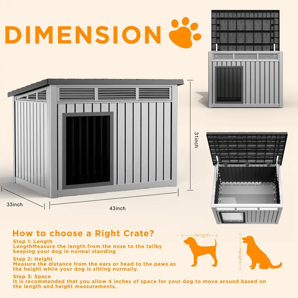 Insulated Dog House Outdoor, Resin Weatherproof Dog Houses for Large Dogs Outside Premium Material with All Weather Protection
