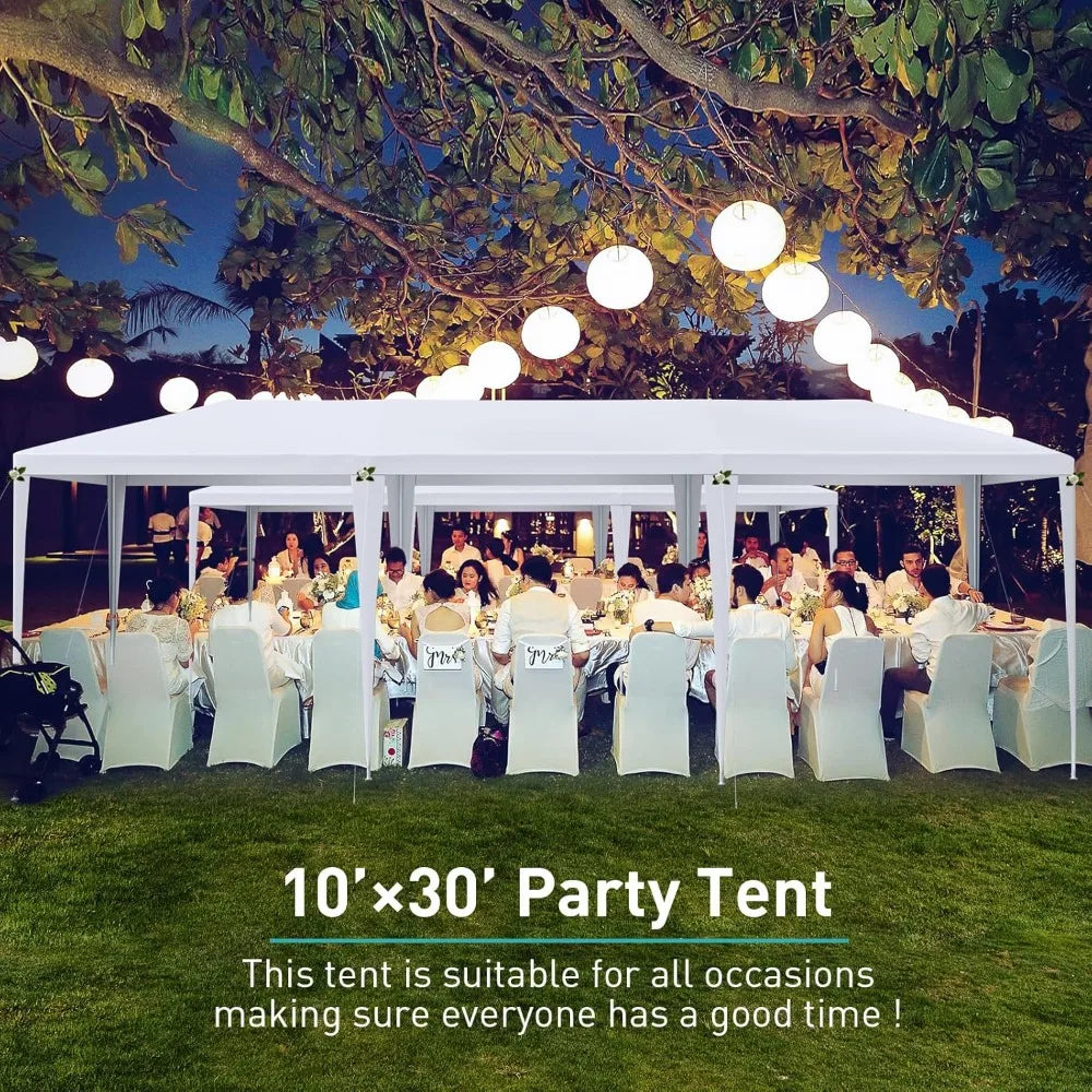 10'x30' Outdoor Party Tent, Large Tents for Parties, Wedding, Birthday, White Canopy Tent with 7 Removable Sidewalls & Transparent Windows