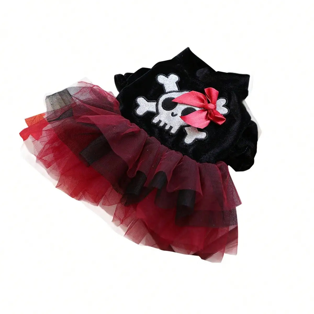Pet Halloween Dress Bow Skull Pattern Puppy Girl Tulle Dress Pet Pirate Costume For Small Dogs And Cats