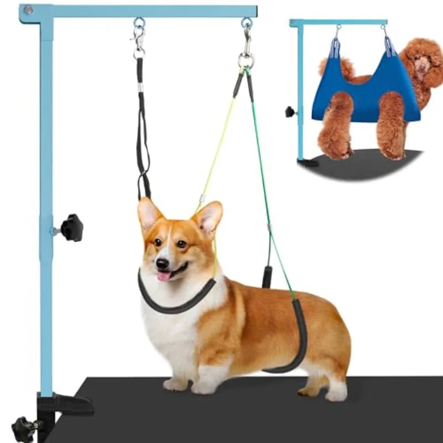 Dog Grooming Arm with Pet Grooming Hammock, 35" Pet Grooming Table Arm with Adjustable No Sit Haunch Holders, Dog Grooming Stand