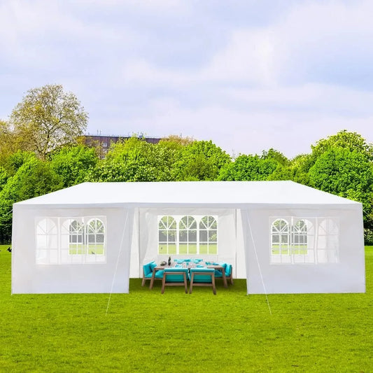 10'x30' Outdoor Party Tent, Large Tents for Parties, Wedding, Birthday, White Canopy Tent with 7 Removable Sidewalls & Transparent Windows