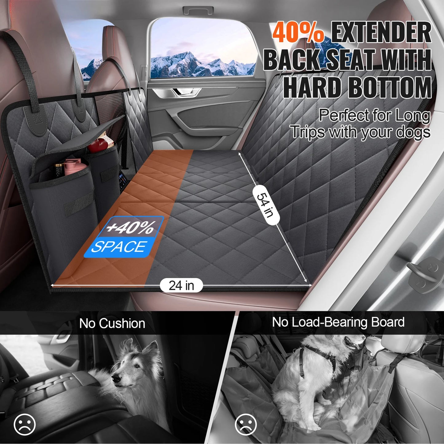 Back Seat Extender for Dogs Dog Hammock for Car Back seat Waterproof Hard Bottom Dog Car Seat Cover for Back Seat