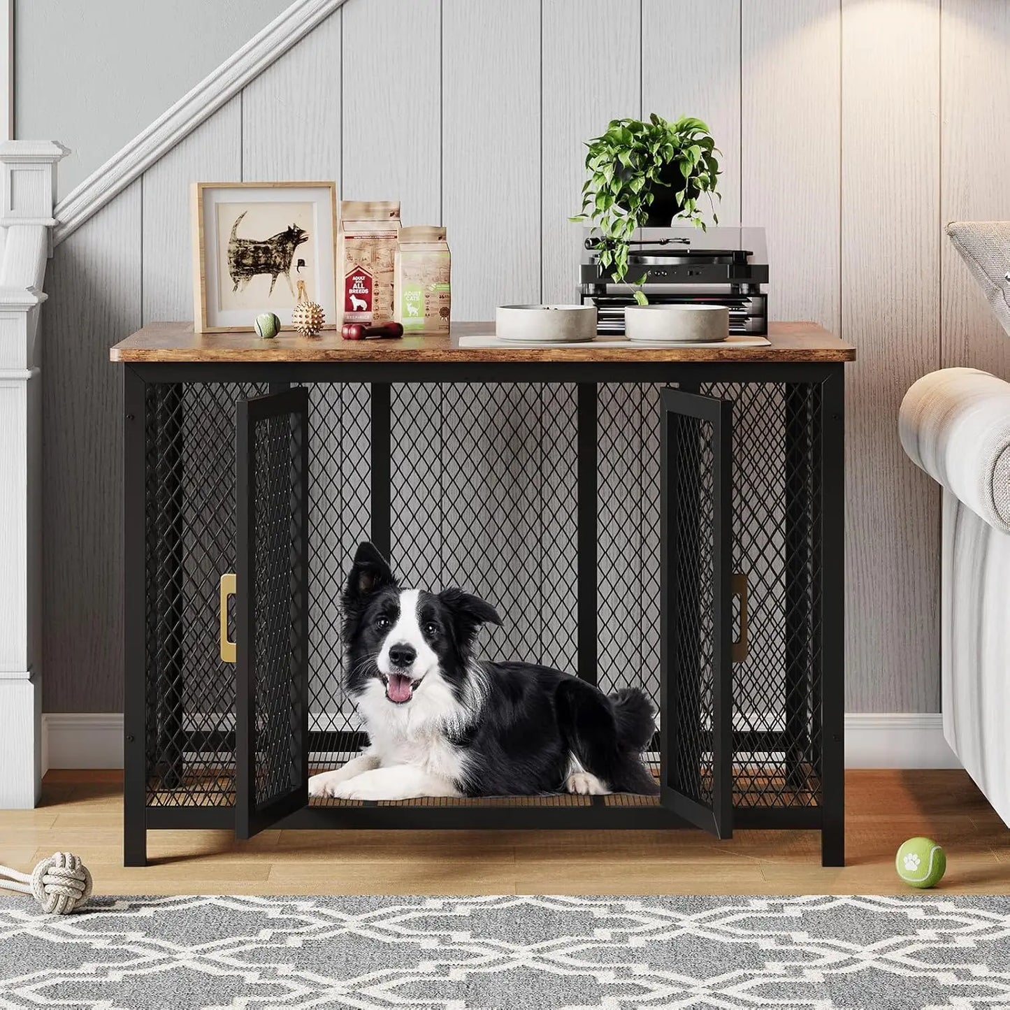 48 Inch Large Dog Crate Furniture with Top Access Door, Heavy Duty Wooden Pet Cage for Medium to Large Dogs Up to 110 Lbs