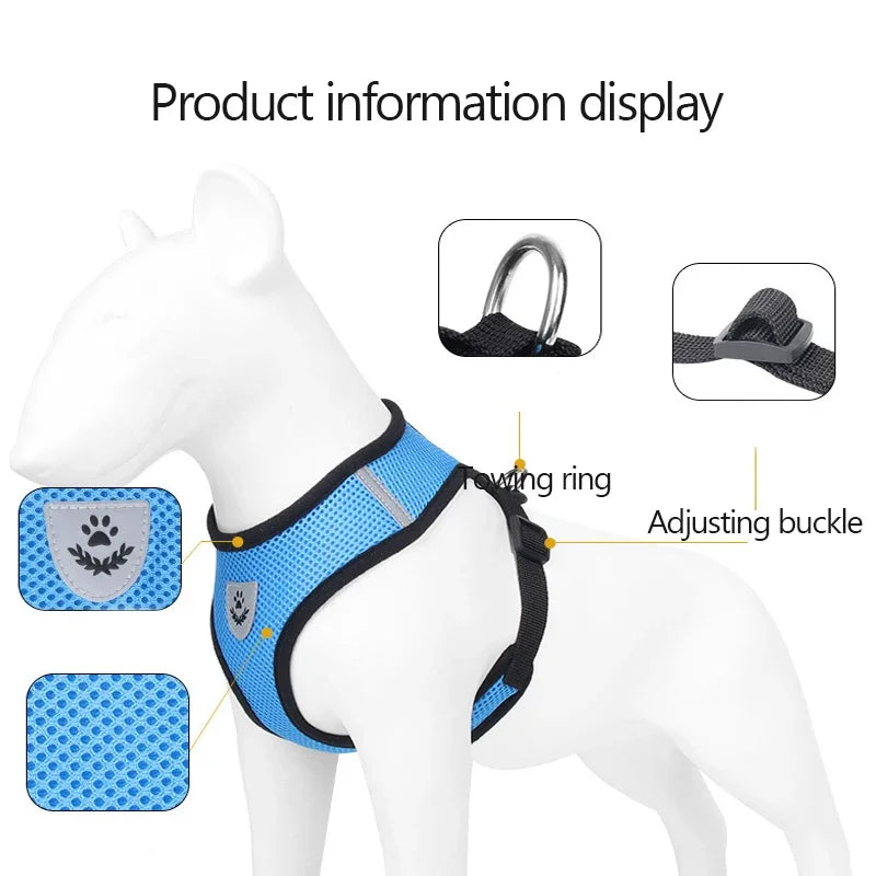 Dog Cat Harness Vest Walking Lead Leash For Puppy Dogs Collar Polyester Adjustable Mesh Dog Harness For Small Medium Pet Accessories