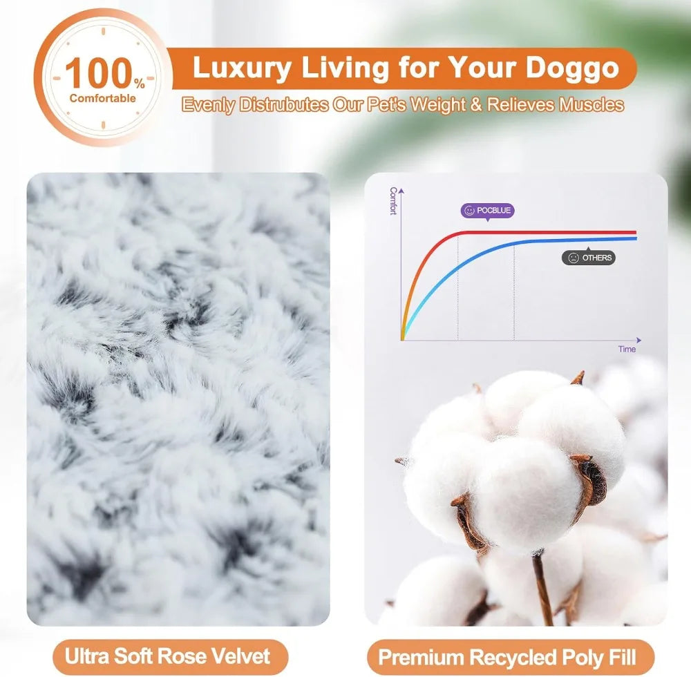 Deluxe Washable Dog Bed for Large Dogs, 35 x 23 Inch Crate Mat, Comfy Fluffy Kennel Pad, Anti-Slip, Grey