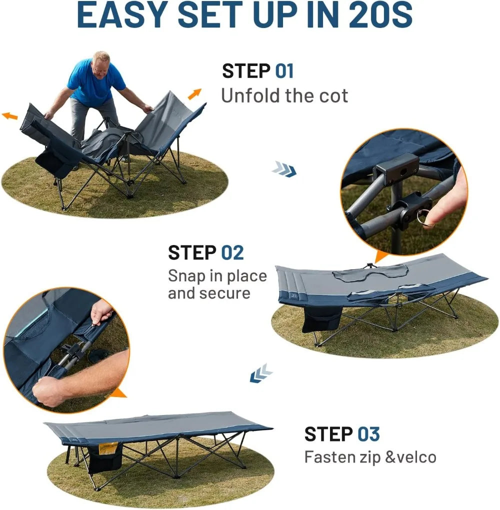 Extra Wide Heavy Duty Camping Cot for Adults, 450lbs Capacity, Easy Set Up with Carry Bag