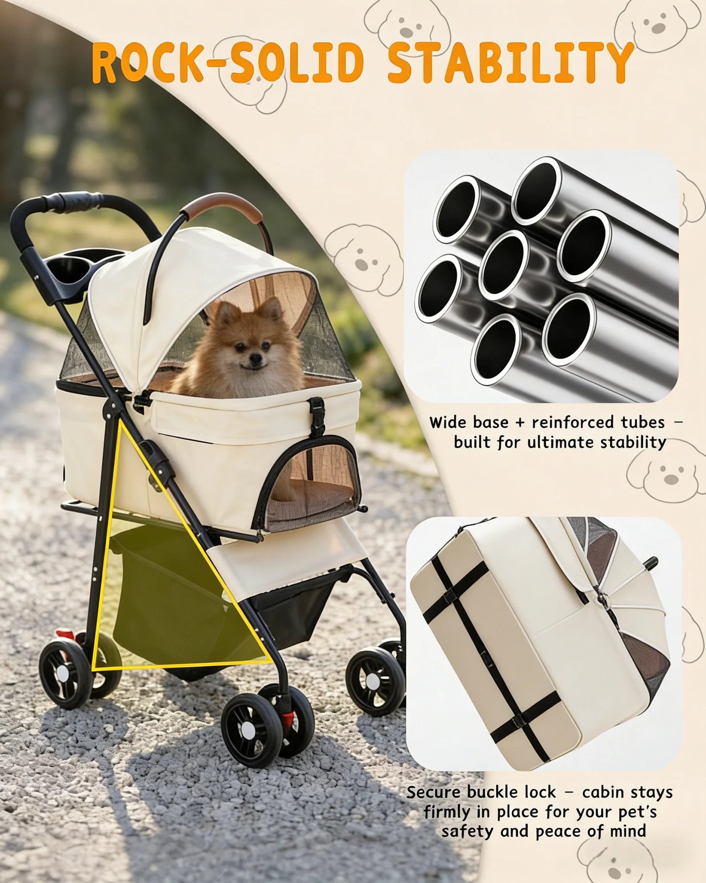 2-in-1 Pet Stroller for Small Dogs, Cats, Foldable Lightweight 4 Wheel Dog Stroller with Removable Carrier Travel Portable Pet Cart