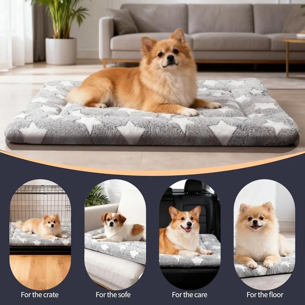 All-Season Dog Bed Mat – Reversible Plush & Canvas Crate Pad, Machine Washable, for Small Dogs Up to 25 lbs