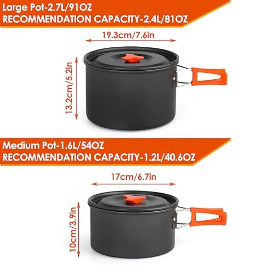 Camping Cookware Set Camping Gear Campfire Utensils Non-Stick Cooking Equipment Lightweight Stackable Pot Pan Bowls with Storage Bag