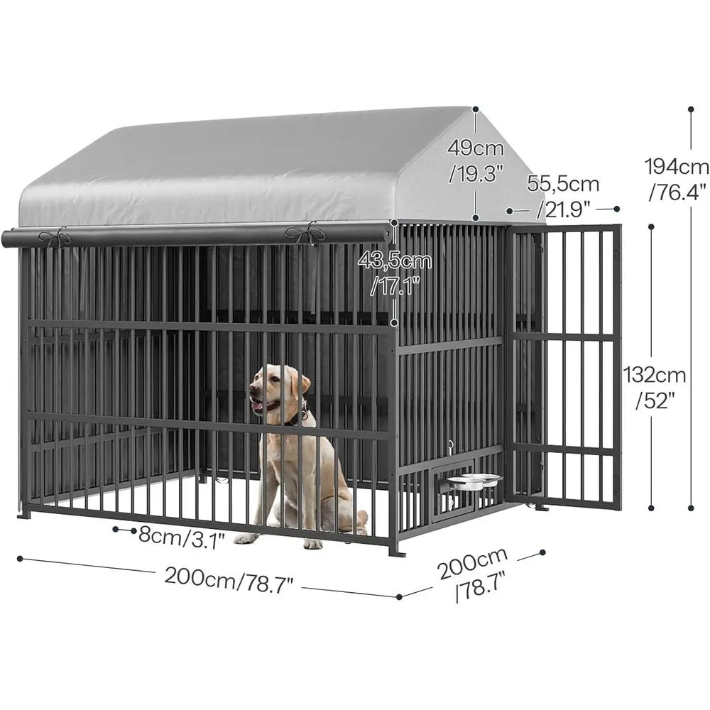 Durable Outdoor Dog Kennel with Waterproof Cover and Rotating Feeding Bowls for Medium to Large Dogs