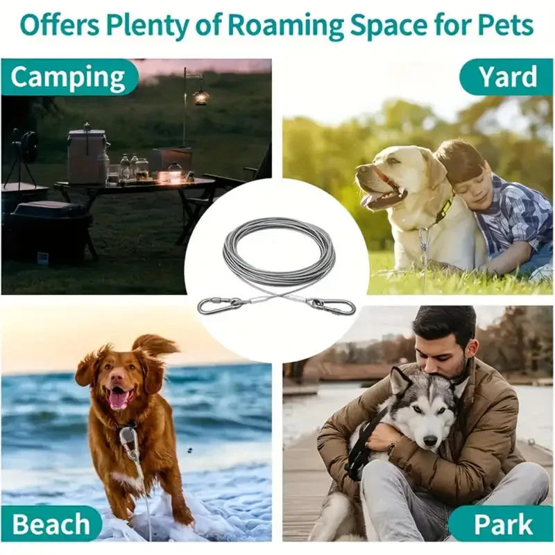 Double-Headed Dog Tie Out Cable Leash, Traction Rope with Metal Buckle, Steel Wire Anti-Rust Training Collar, Outdoor Dogs Strap