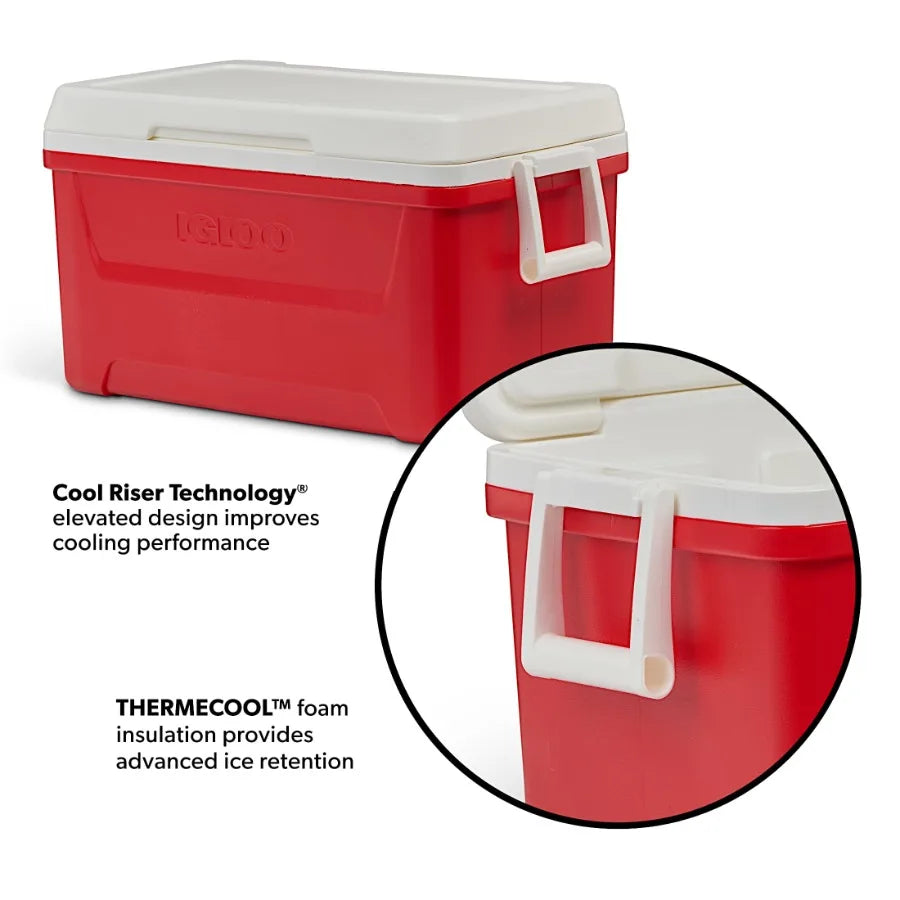 48 QT Hard Sided Ice Chest Cooler for Outdoor Camping and Tailgating, Durable Polyethylene Shell in Red