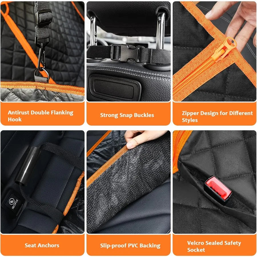6-in-1 Dog Car Seat Cover for Back Seat Waterproof Dog Car Hammock with Mesh Window Non-Slip Pet Backseat Protector for Cars Trucks