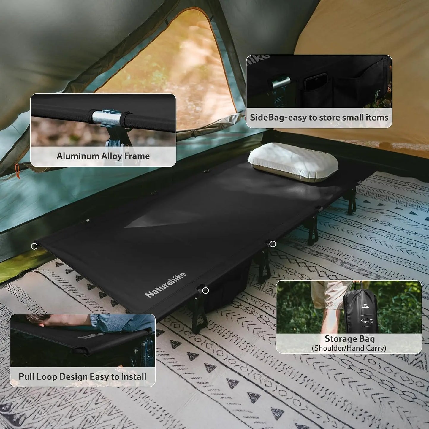 Extra Wide Camping Cot, Folding Lightweight Cot Bed for Adults, Portable Sleeping Cot for Backpacking Travel Beach Home