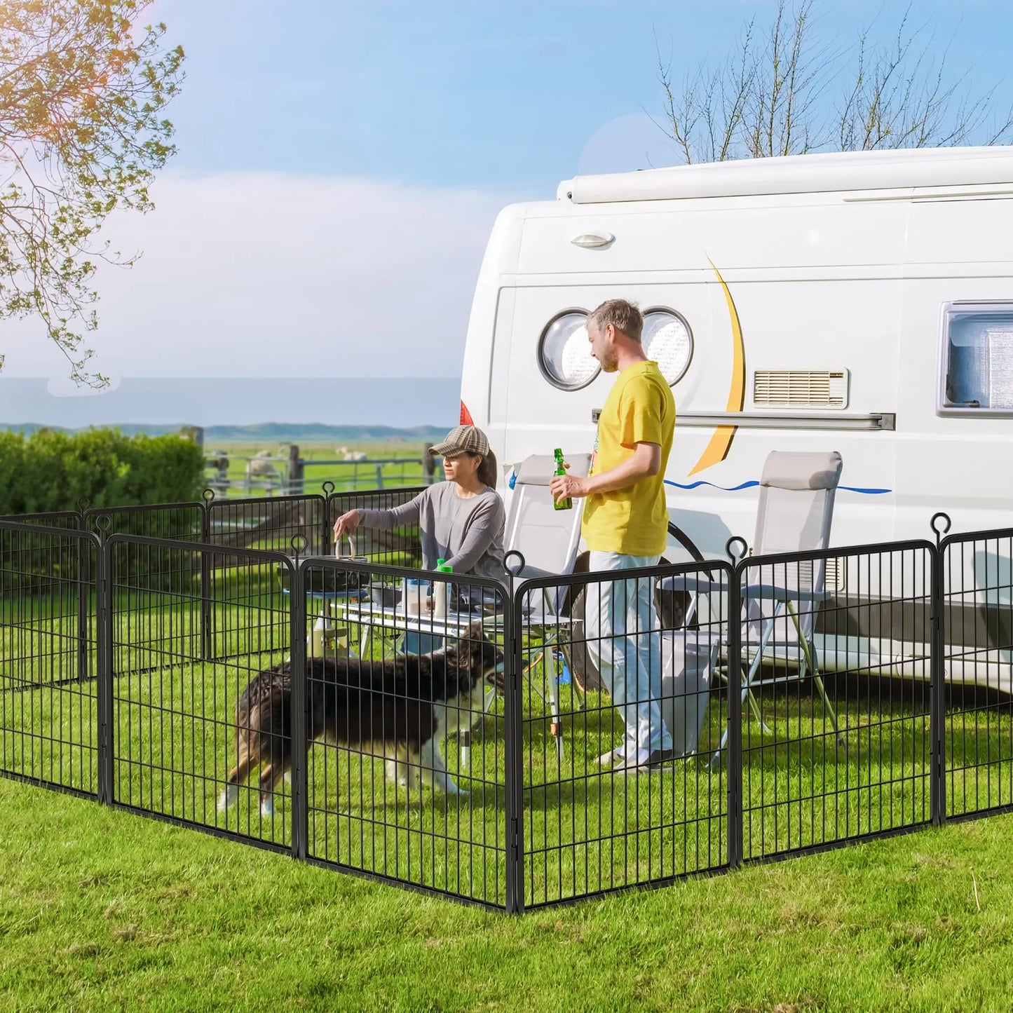Dog Pet Fence Indoor/Outdoor,40"Height 8/16 Panels, Portable Metal Pet Exercise Pen for RV Camping Garden Yard, Wide Door