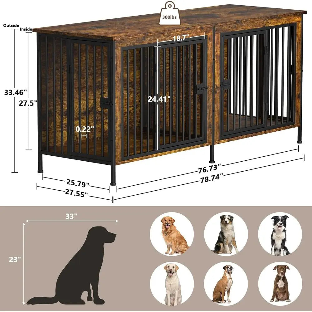 Sturdy Double Dog Crate Furniture, TV Stand Style, Suitable for 35-60 lb Dogs, Brown