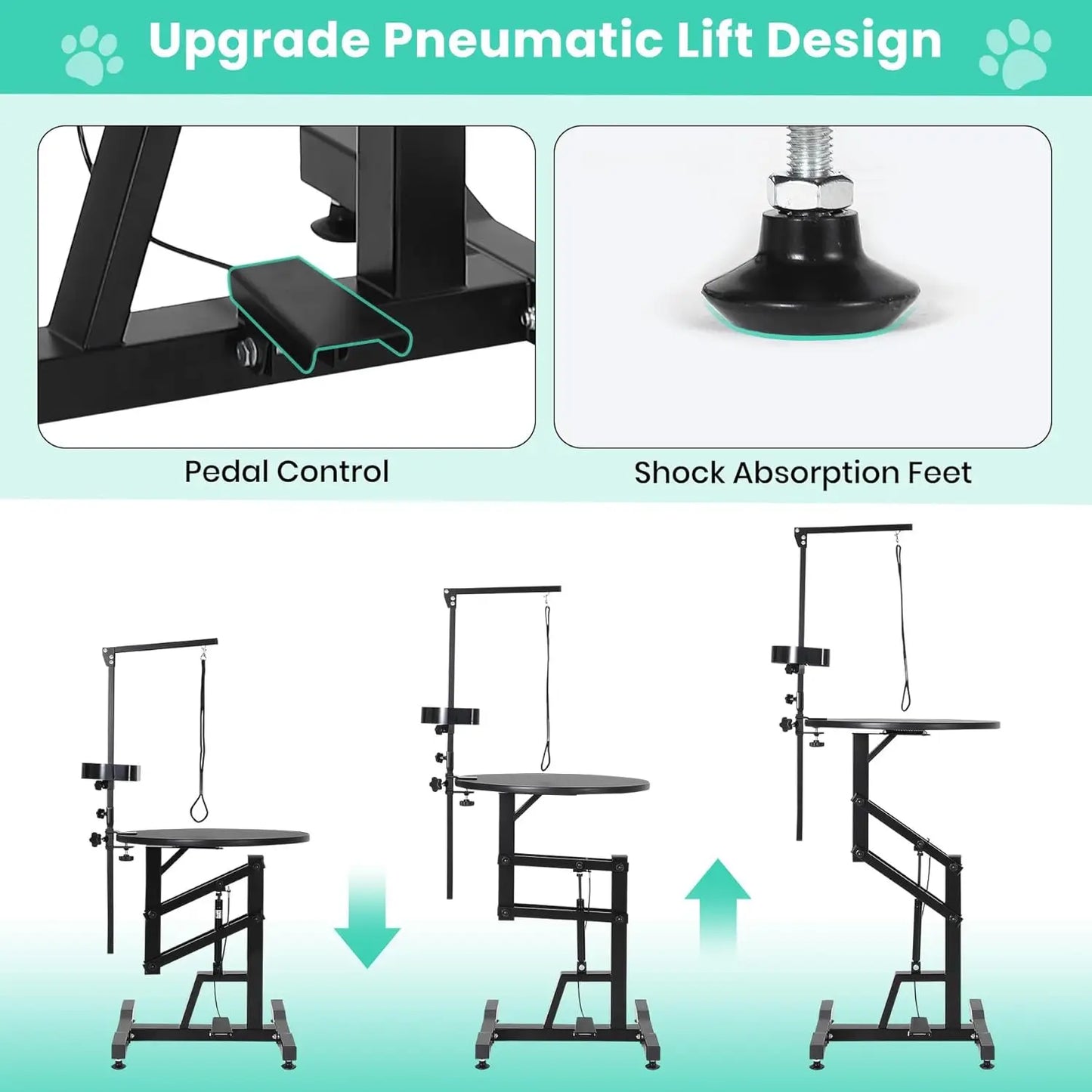 24'' Hydraulic Lift Dog Grooming Table, Adjustable Cat Drying Rotating Desktop Foldable, Adjustable Arm, Portable, Non-Slip Grooming Table for Large Small Dogs at Home, Capacity 250LBS, Pet Products
