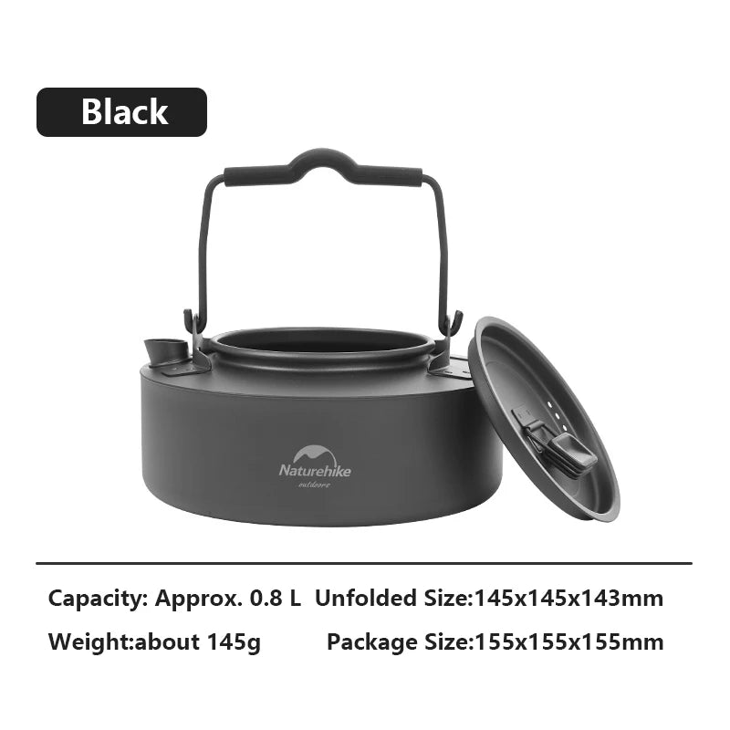Titanium Water Kettle 0.8L Black Ultralight Cooking Kettle Camping Outdoor Boiling Water Coffee Tea