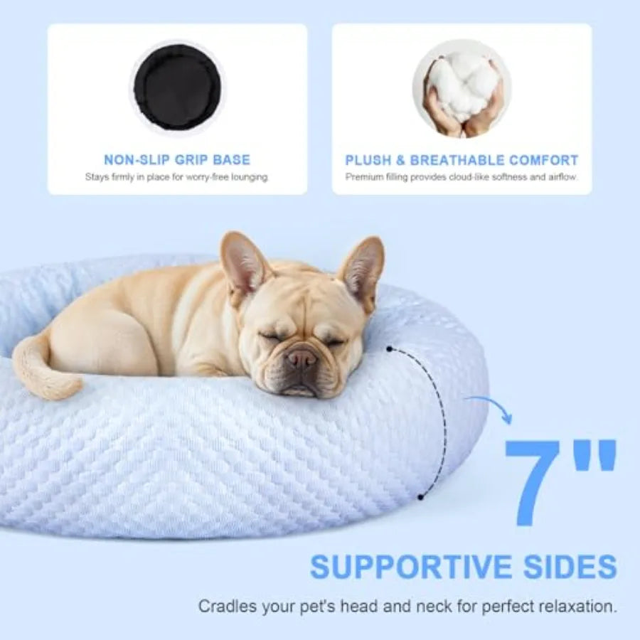 Donut Dog Bed for and Dogs - Cooling Pet Bed with Non-Slip Bottom Summer Comfort Dog Beds for Puppies Washable and Portable Egg