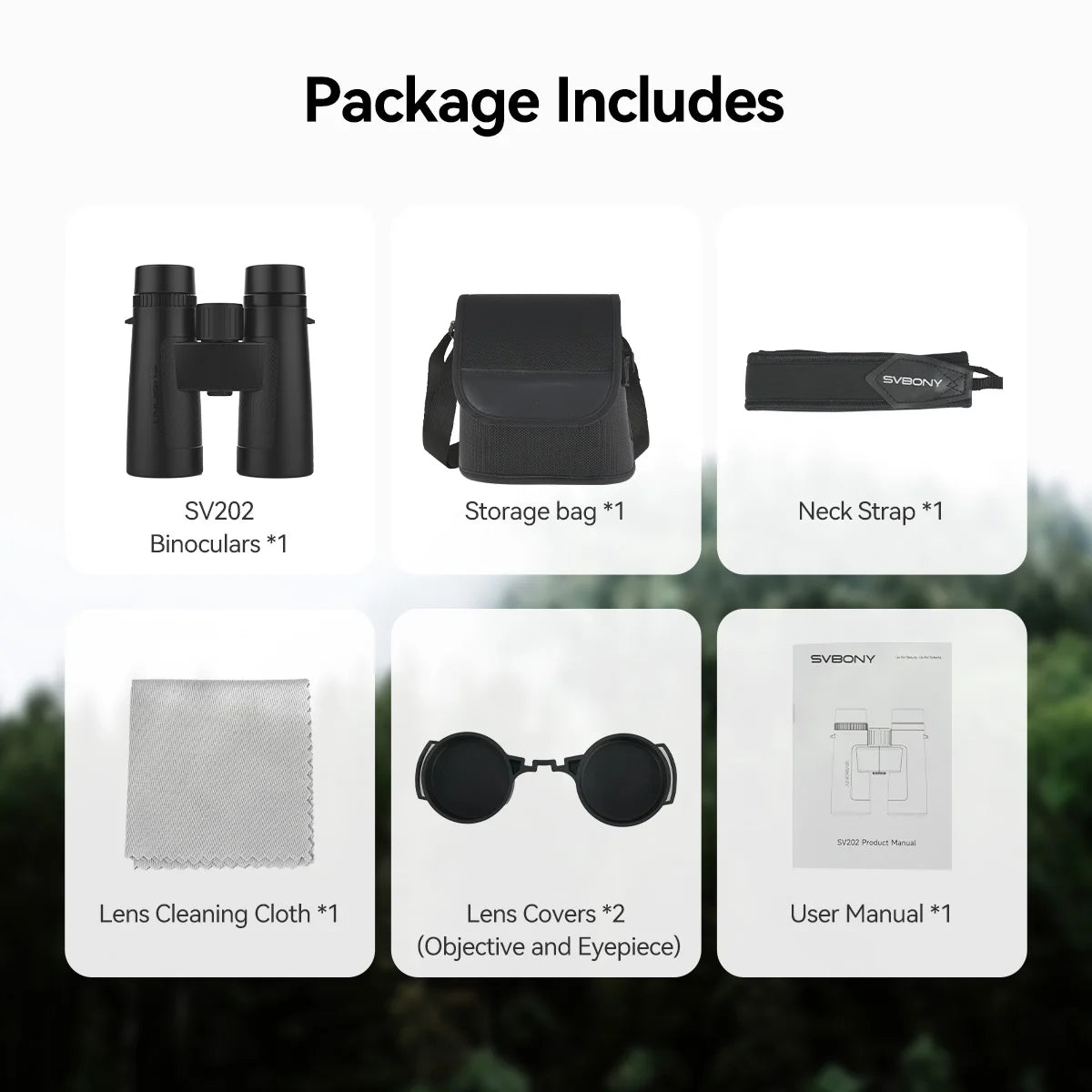 SV202 Upgraded ED Binoculars 8x32 / 8x42 / 10x42 Wide Field of View IPX7 Waterproof Fogproof Bak4 Prism for Bird Watching