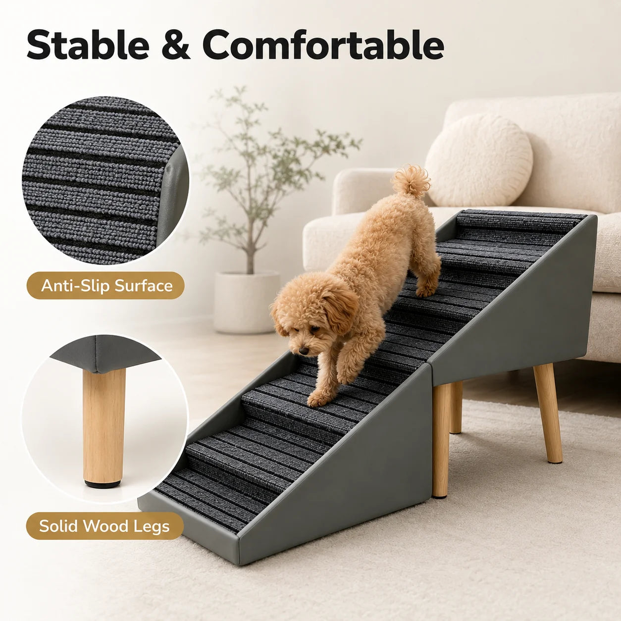 6 Step Dog Stairs Pet Ramp for Bed and Sofa Foldable Ottoman Non-Slip Steps for Small, Medium, Large Dogs Indoor Furniture Access