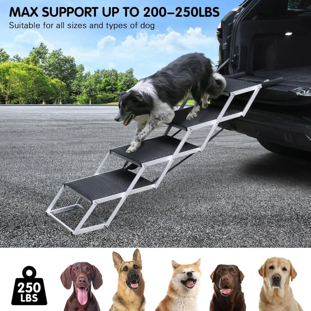 4-Step Folding Dog Stairs for Car, Aluminum, Supports Up to 250 Lbs
