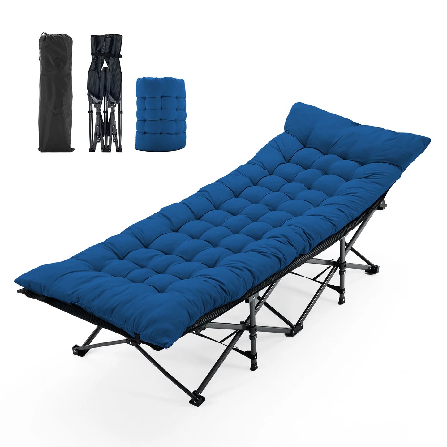 Folding Camping Beach Lounge Chair Portable 3.5'' Cushion 440 lbs Sturdy Frame Compact Carry With Storage Bed for Outdoor