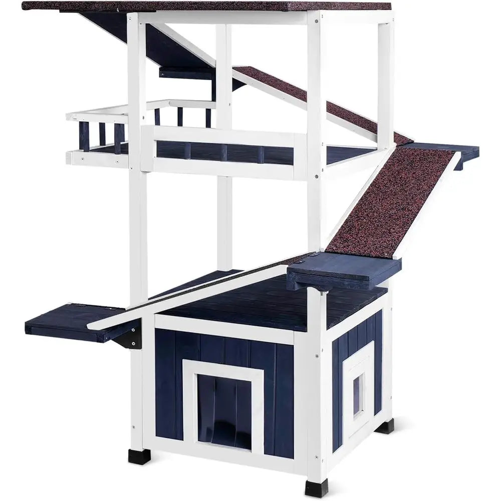 4 Tiers Outdoor Cat House Weatherproof Cat Tree Tower 45.1" H Feral Cat Shelter Outside Enclosure Multi-Level Play Zones Waterproof