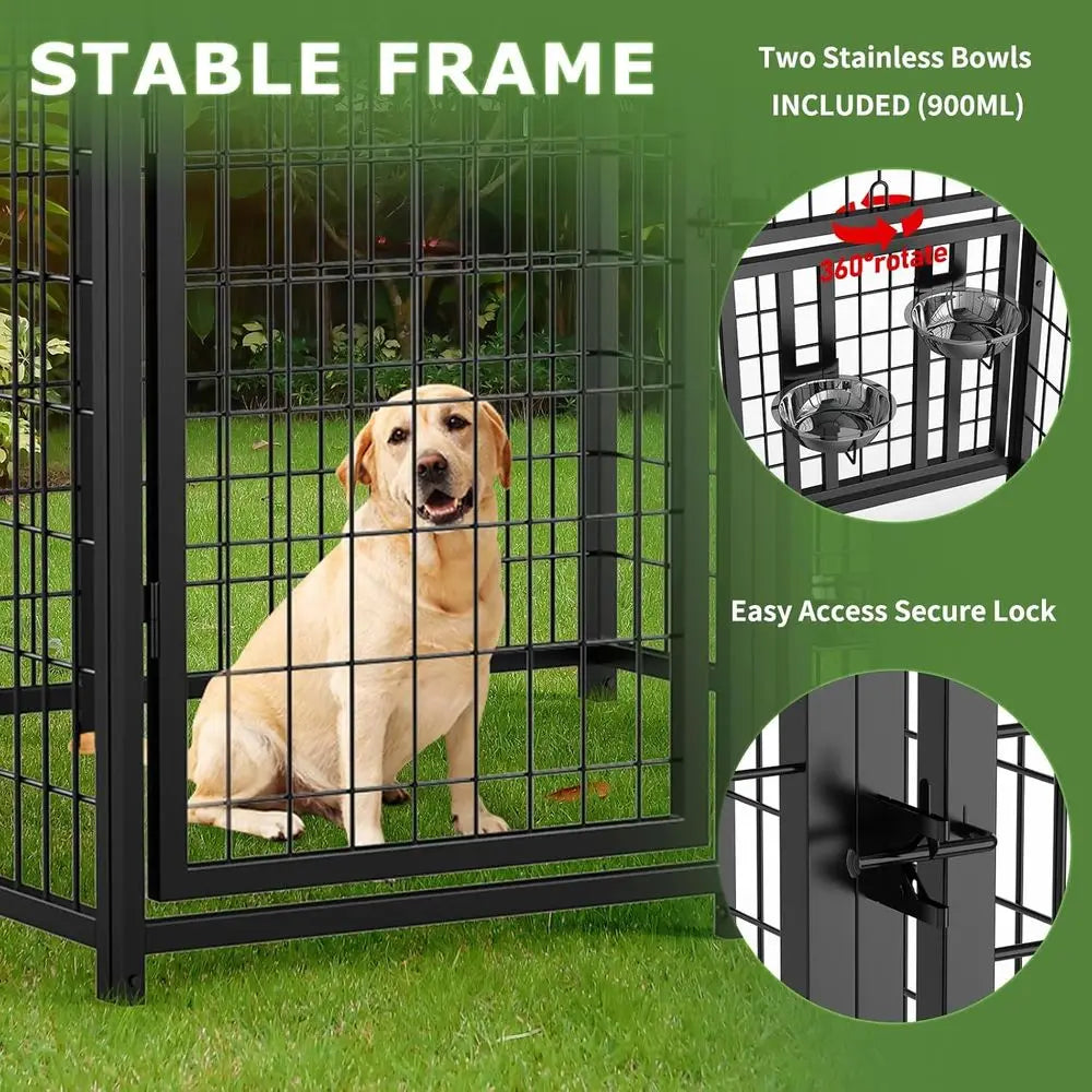 Large Dog Kennel Outdoor Pet Pens Dogs Run Enclosure Animal Hutch Metal Coop Fence with Roof Cover (4'L x 4'W x 4.25'H)
