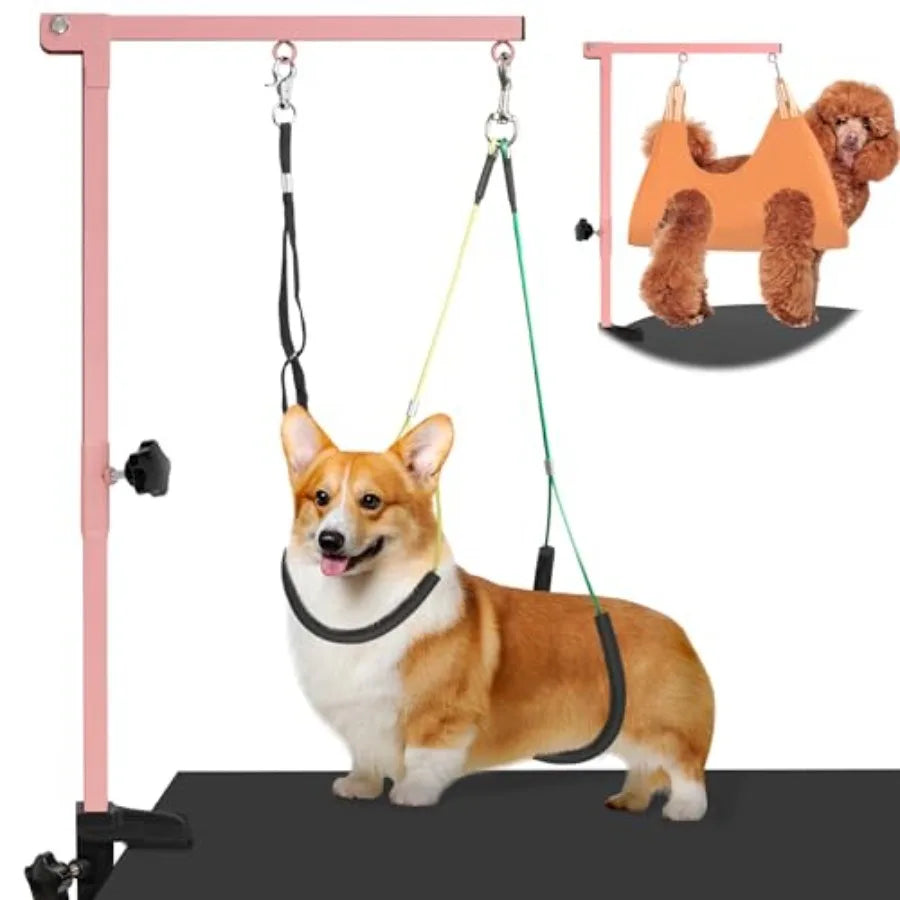 Dog Grooming Arm with Pet Grooming Hammock, 35" Pet Grooming Table Arm with Adjustable No Sit Haunch Holders, Dog Grooming Stand