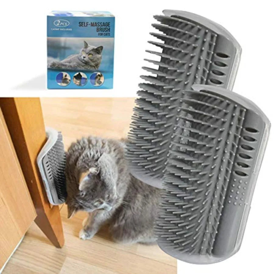 2 Pack Softer Self Groomer with Catnip Wall Corner Massage Comb Scratcher Grooming Brush Tool for Long and Short Fur Kitten Cat
