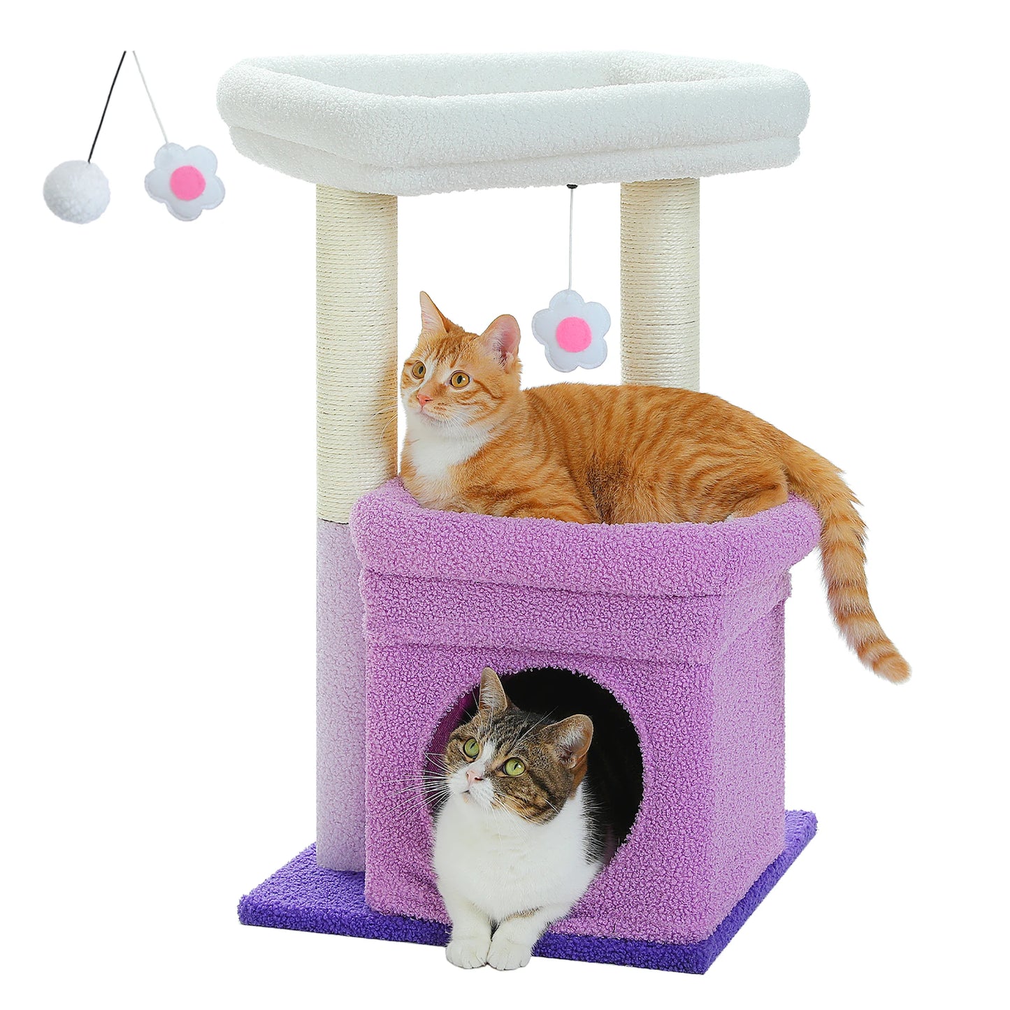 Cat Tree Cat Tower with Cozy Condo, Wide Top Perch, Natural Sisal Posts, Soft Plush, Playful Pom-Pom Suitable for 1-2 Indoor Cats