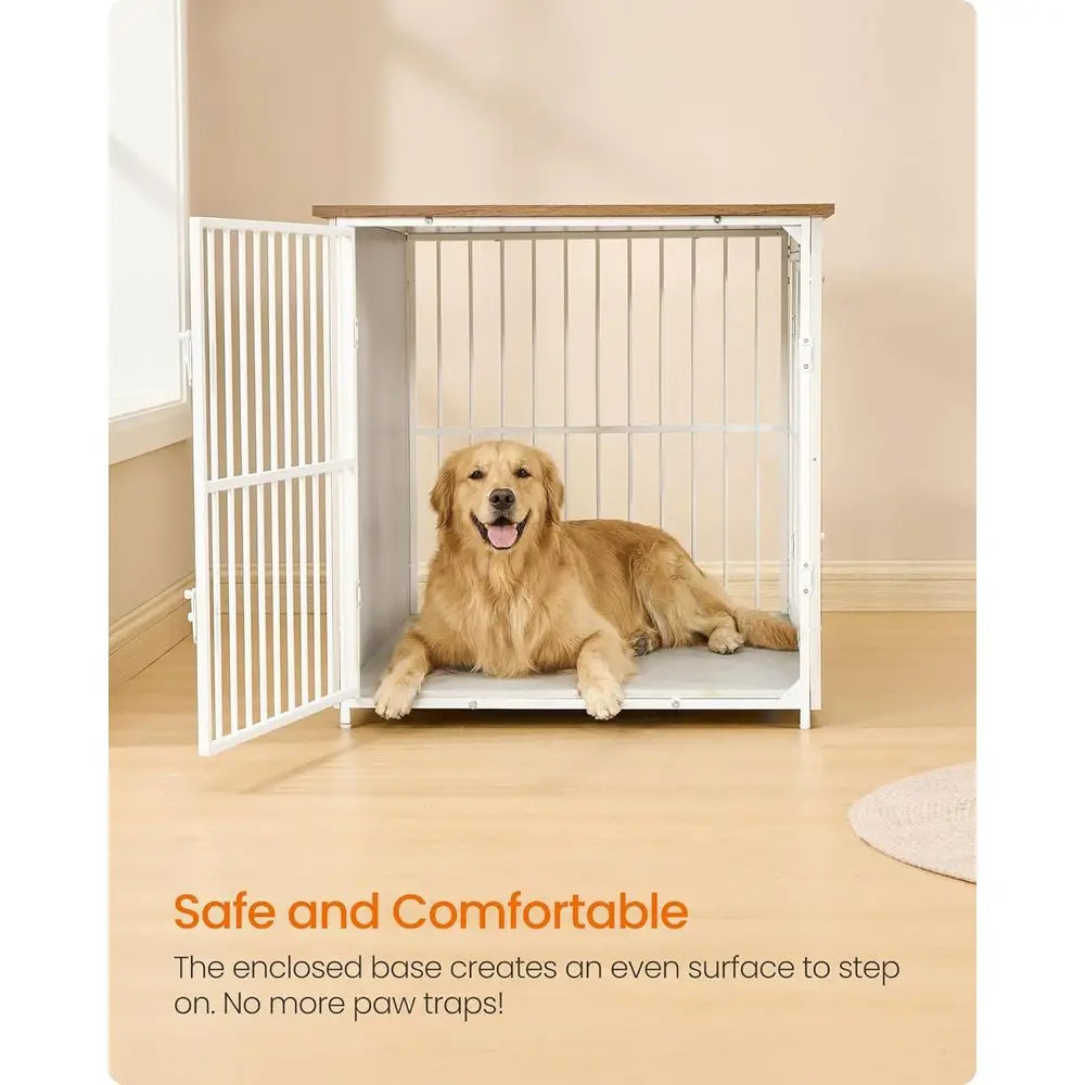 Wooden Dog Crate Furniture, 48 Inches Heavy-Duty Kennel or Dogs up to 110 lb, with Double Do and Enclosed Wood Base, Modern Pet Cage