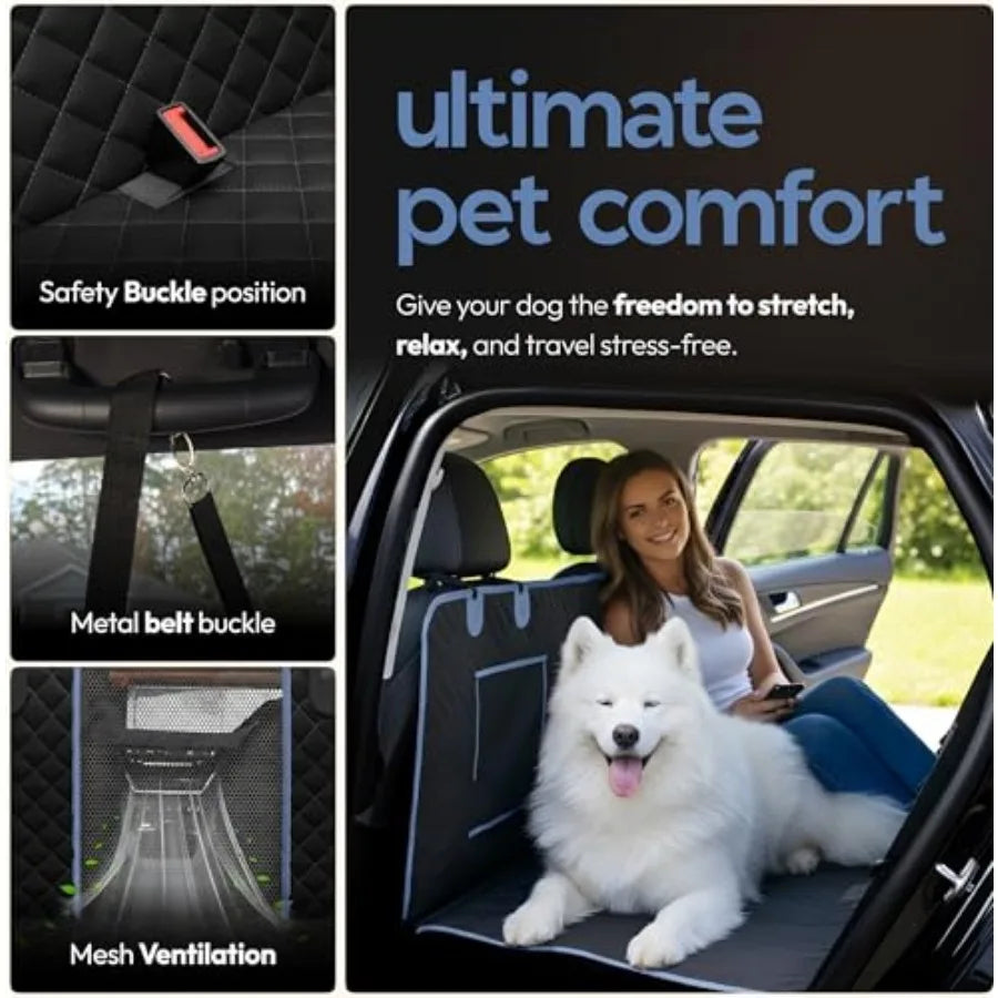 Dog Seat Cover for Back Seat Hard Bottom XL Backseat Extender for Large Dogs +420 lbs Waterproof Dog Car Hammock with Door Protector