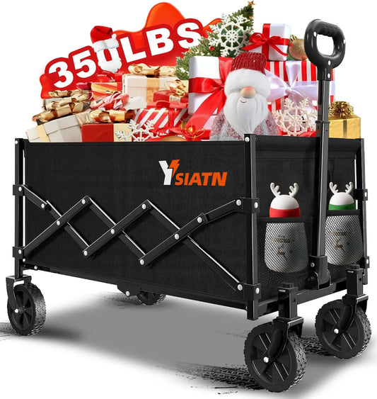 Collapsible Wagon Cart Foldable with 350lbs Weight Capacity, Lightweight Utility Shopping Cart