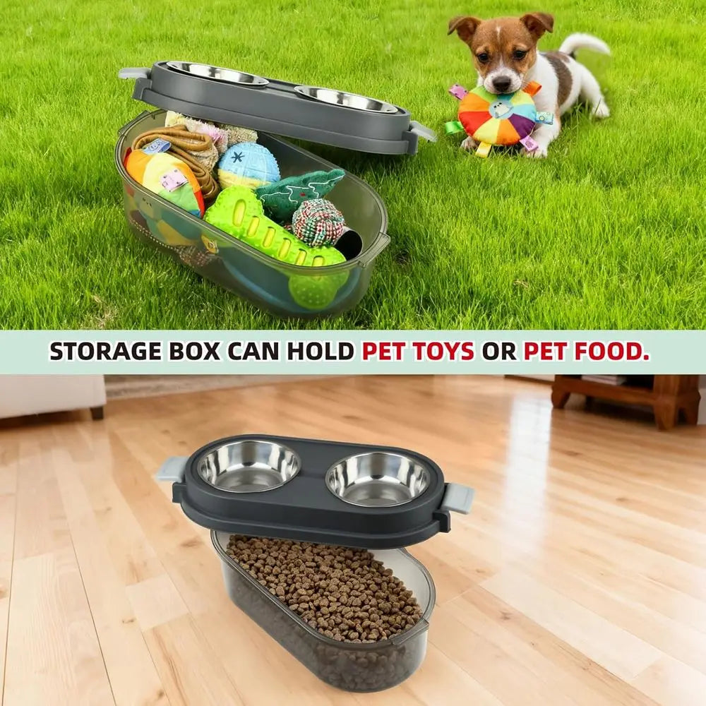 2-in-1 Elevated Dog Feeder with Storage for Toys and Food