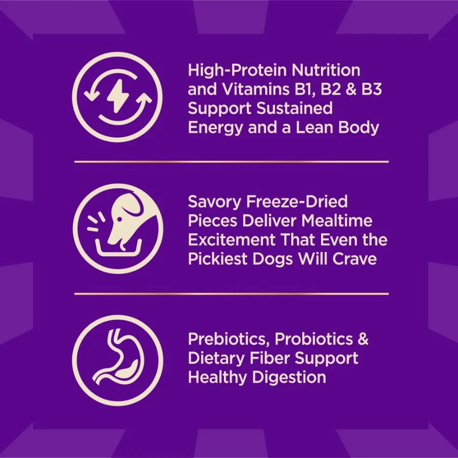 CORE+ Dry Dog Food with Freeze Dried Pieces, Grain Free, High Protein, Natural, Wild Game Duck, Lamb, Wild Boar, and Rabbit