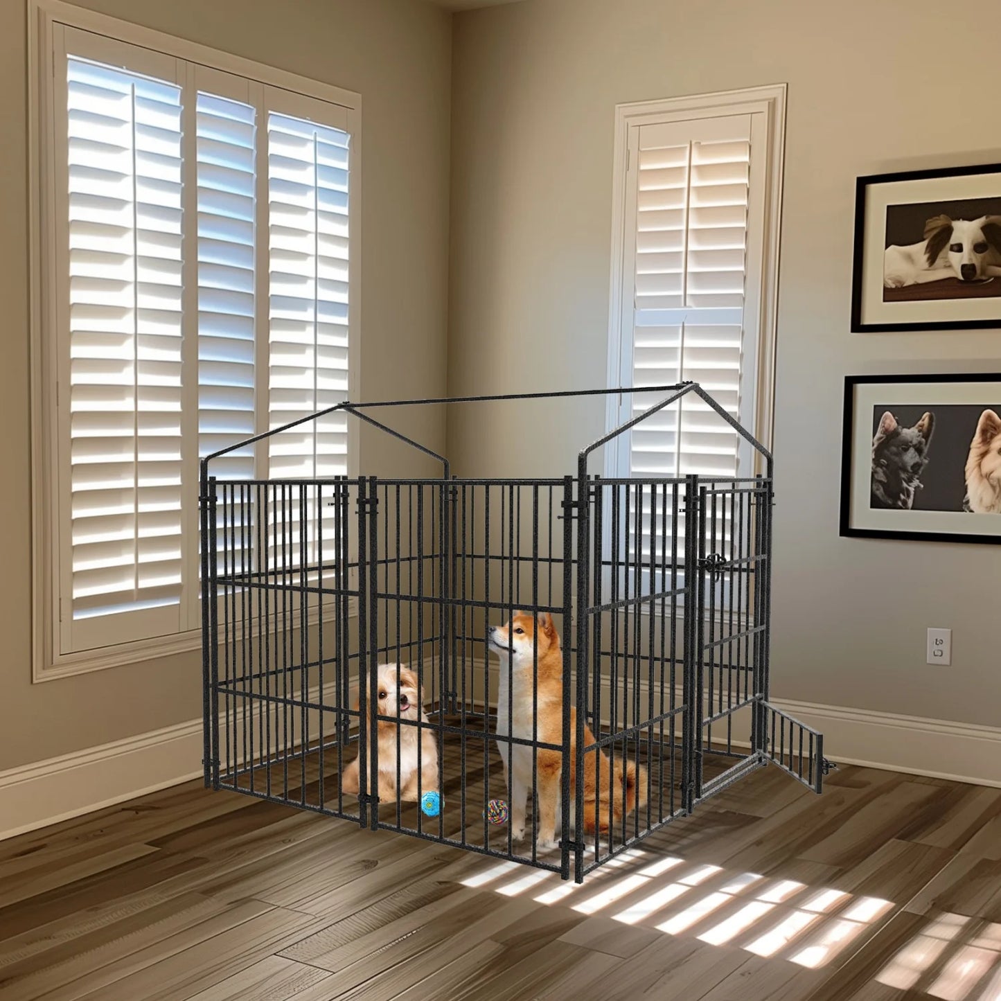 XS-L  Outdoor Dog Kennel with Roof Heavy Duty Metal Dog Crate Playpen for Medium Large Dogs Chicken Duck Enclosure Run