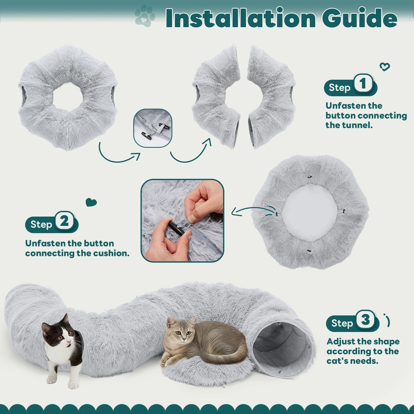 Cat Tunnel Bed for Indoor with Soft Plush Washable Multi-functional Playground Under Tree Pet Toys for Kittens Puppy